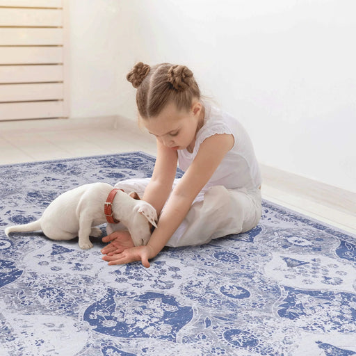 NAAR MAVAL Blue Washable Rug 6x9 Area Rug (Blue, 6' x 9') Default -DTYStore