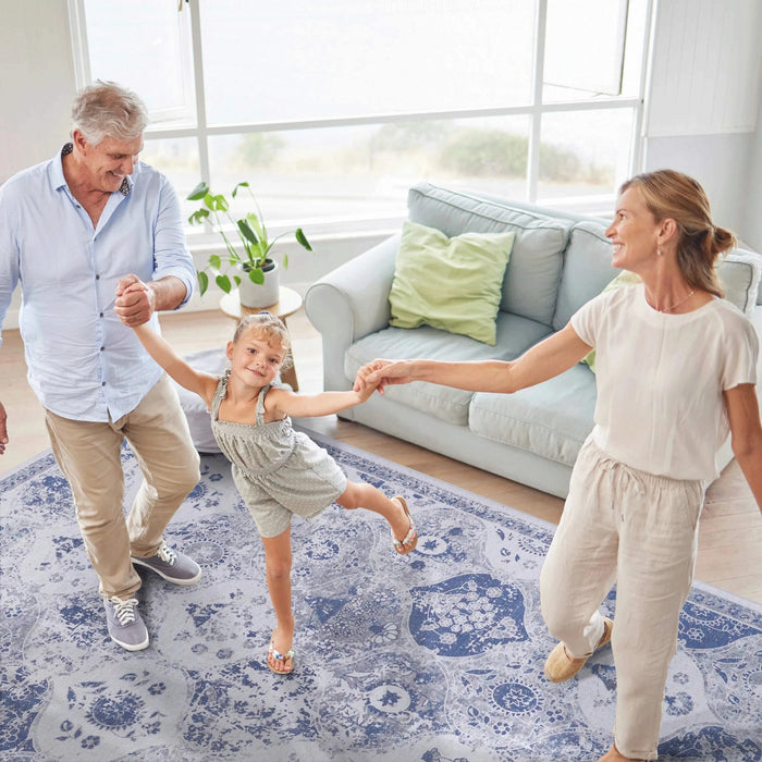 NAAR MAVAL Blue Washable Rug 8x10 Area Rug (Blue, 8' x 10') Default -DTYStore