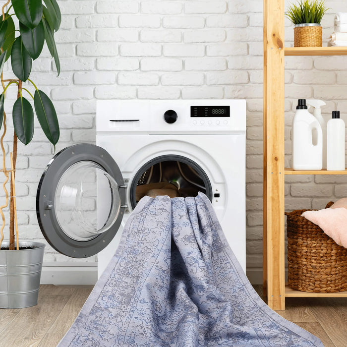 NAAR MAVAL Blue Washable Rug 9x12 Area Rug (Blue+Cream, 9'x12') Default -DTYStore