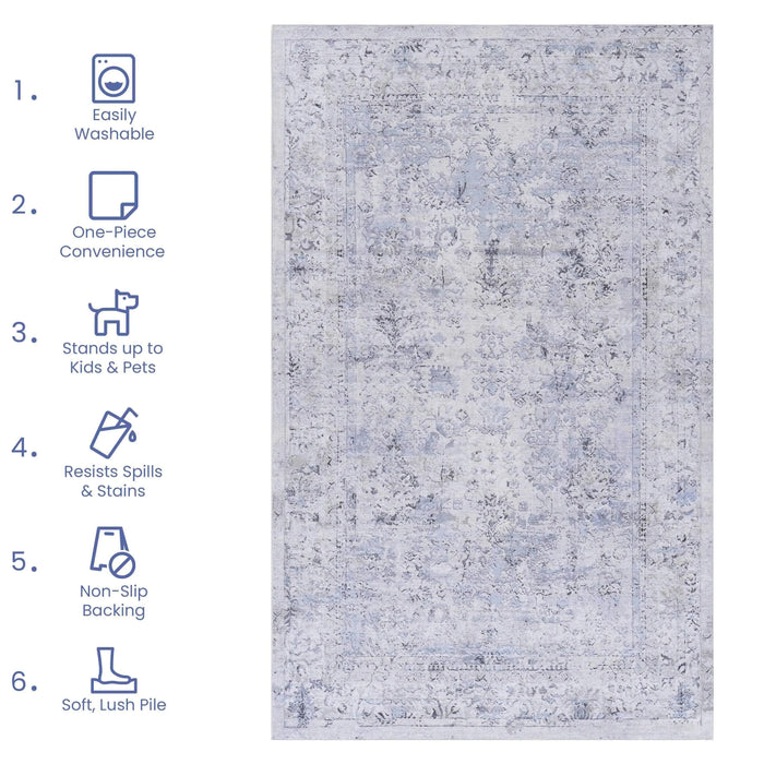NAAR MAVAL Blue Washable Rug 9x12 Area Rug (Blue+Cream, 9'x12') Default -DTYStore