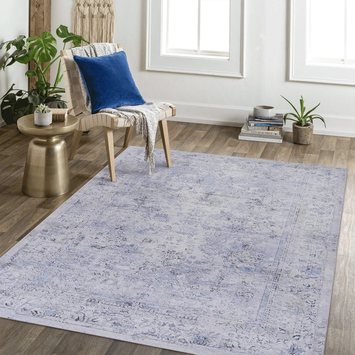 NAAR MAVAL Blue Washable Rug 9x12 Area Rug (Blue+Cream, 9'x12') Default -DTYStore