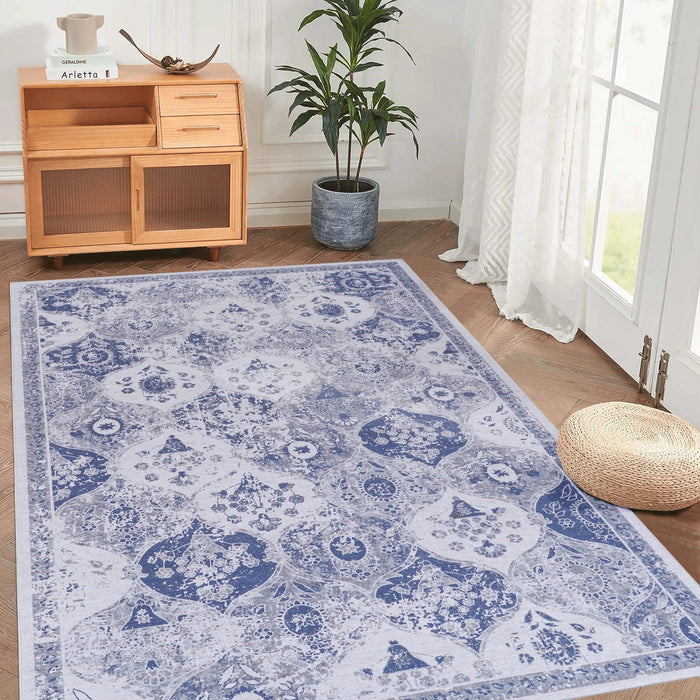 NAAR MAVAL Blue Washable Rug 9x12 Area Rug (Blue, 9'x12') Default -DTYStore