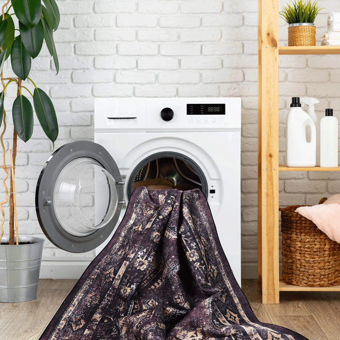 NAAR MAVAL Burgundy Washable Rug 9x12 Area Rug (Black+Burgundy, 9'x12') Default -DTYStore