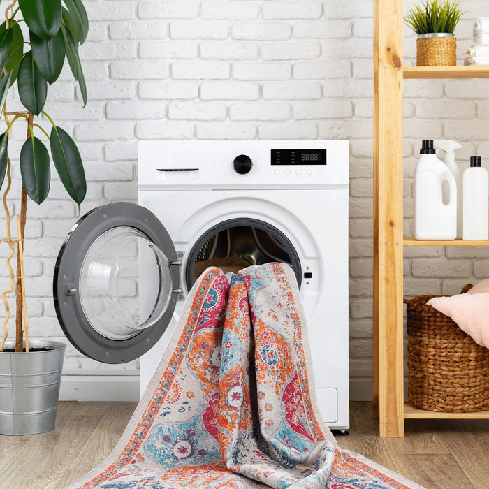 NAAR MAVAL Cream Washable Rug 5x8 Area Rug (Cream, 5' x 8') Default -DTYStore