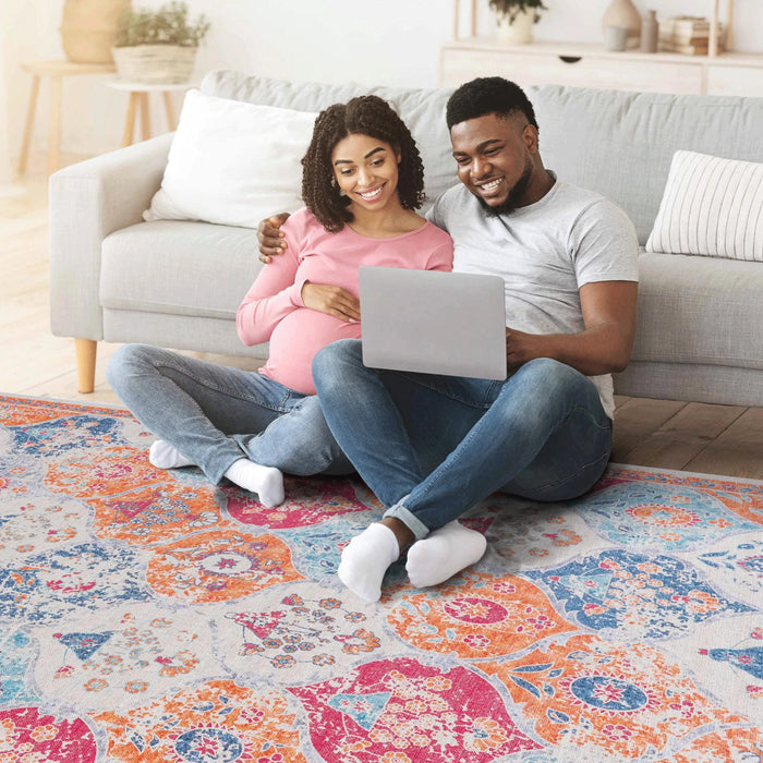 NAAR MAVAL Cream Washable Rug 8x10 Area Rug (Cream, 8' x 10') Default -DTYStore