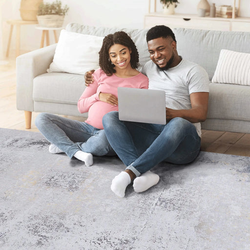 NAAR MAVAL Gold Washable Rug 6x9 Area Rug (Gray+Gold, 6' x 9') Default -DTYStore