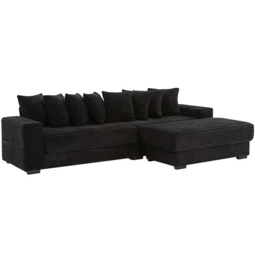 [NEW ARRIVED] [VIDEO PROVIDED] 110.75' Modular L Shaped Sofa, Corduroy Fabric Sectional Couch,With a movable footstool, Cup Holders,Bring 8 throw pillows,Side Pocket,Unfold into a Bed,Black Default -DTYStore