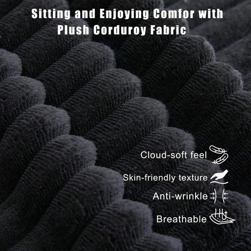 [NEW ARRIVED] [VIDEO PROVIDED] 110.75' Modular L Shaped Sofa, Corduroy Fabric Sectional Couch,With a movable footstool, Cup Holders,Bring 8 throw pillows,Side Pocket,Unfold into a Bed,Black Default -DTYStore