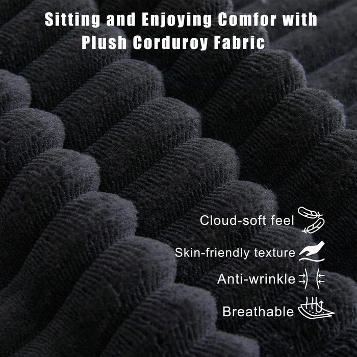 [NEW ARRIVED] [VIDEO PROVIDED] 110.75' Modular L Shaped Sofa, Corduroy Fabric Sectional Couch,With a movable footstool, Cup Holders,Bring 8 throw pillows,Side Pocket,Unfold into a Bed,Black Default -DTYStore