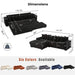 [NEW ARRIVED] [VIDEO PROVIDED] 110.75' Modular L Shaped Sofa, Corduroy Fabric Sectional Couch,With a movable footstool, Cup Holders,Bring 8 throw pillows,Side Pocket,Unfold into a Bed,Black Default -DTYStore