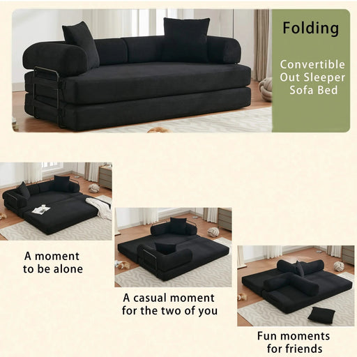 [NEW ARRIVED] [VIDEO PROVIDED] 78.5' Folding Convertible Out Sleeper Sofa Bed,4-in-1 DIY Combination Convertible Sofa,3 seat, Folding Sofa, King Size , Bedroom,Apartment,Corduroy,Black Default -DTYStore