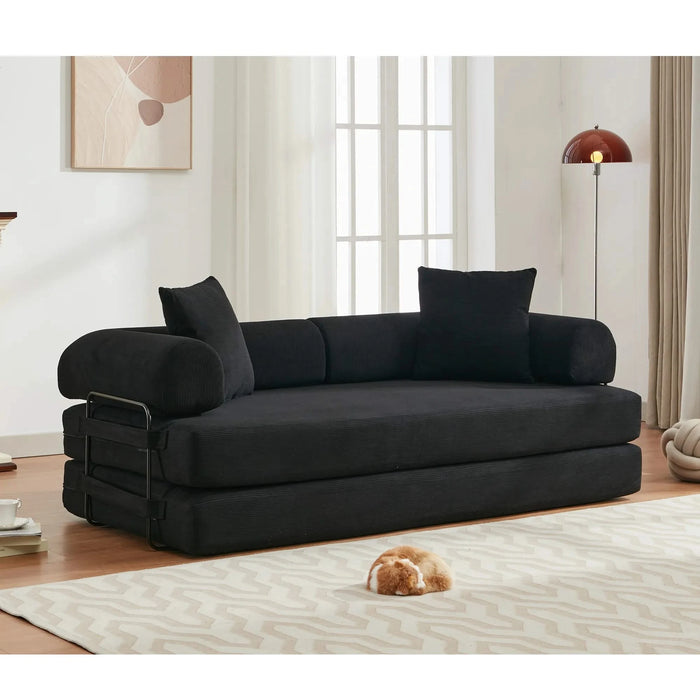 [NEW ARRIVED] [VIDEO PROVIDED] 78.5' Folding Convertible Out Sleeper Sofa Bed,4-in-1 DIY Combination Convertible Sofa,3 seat, Folding Sofa, King Size , Bedroom,Apartment,Corduroy,Black Default -DTYStore