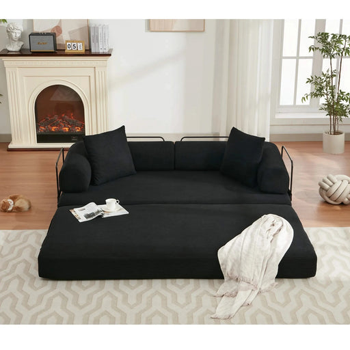 [NEW ARRIVED] [VIDEO PROVIDED] 78.5' Folding Convertible Out Sleeper Sofa Bed,4-in-1 DIY Combination Convertible Sofa,3 seat, Folding Sofa, King Size , Bedroom,Apartment,Corduroy,Black Default -DTYStore