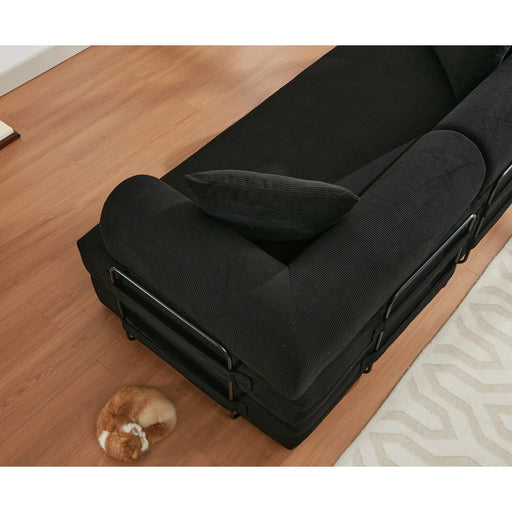 [NEW ARRIVED] [VIDEO PROVIDED] 78.5' Folding Convertible Out Sleeper Sofa Bed,4-in-1 DIY Combination Convertible Sofa,3 seat, Folding Sofa, King Size , Bedroom,Apartment,Corduroy,Black Default -DTYStore