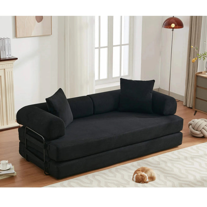 [NEW ARRIVED] [VIDEO PROVIDED] 78.5' Folding Convertible Out Sleeper Sofa Bed,4-in-1 DIY Combination Convertible Sofa,3 seat, Folding Sofa, King Size , Bedroom,Apartment,Corduroy,Black Default -DTYStore
