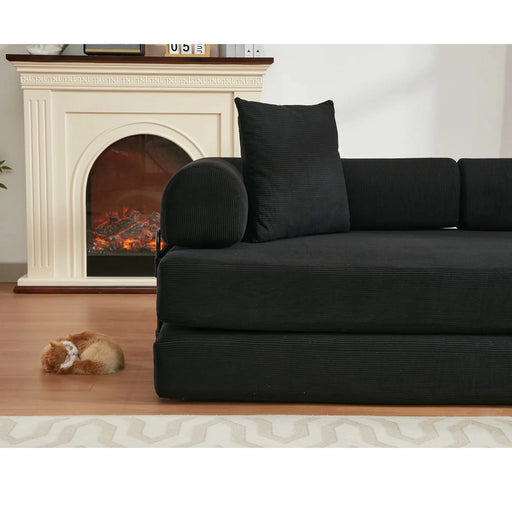 [NEW ARRIVED] [VIDEO PROVIDED] 78.5' Folding Convertible Out Sleeper Sofa Bed,4-in-1 DIY Combination Convertible Sofa,3 seat, Folding Sofa, King Size , Bedroom,Apartment,Corduroy,Black Default -DTYStore