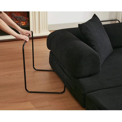 [NEW ARRIVED] [VIDEO PROVIDED] 78.5' Folding Convertible Out Sleeper Sofa Bed,4-in-1 DIY Combination Convertible Sofa,3 seat, Folding Sofa, King Size , Bedroom,Apartment,Corduroy,Black Default -DTYStore
