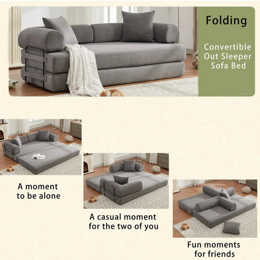 [NEW ARRIVED] [VIDEO PROVIDED] 78.5' Folding Convertible Out Sleeper Sofa Bed,4-in-1 DIY Combination Convertible Sofa,3 seat, Folding Sofa, King Size , Bedroom,Apartment,Corduroy,Gray Default -DTYStore