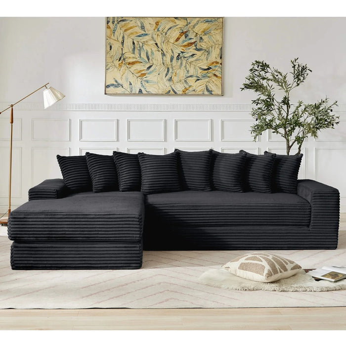 [NEW ARRIVED] [VIDEO PROVIDED] Oversize Cloud Sectional Couch, L-Shape Sofa, Convertible Floor Sleeper Sofa Bed, No Assembly ,Eight pillows,3-in-1,Side Pocket,(Left Facing Sofa),3 Seat,Corduroy,Black Default -DTYStore