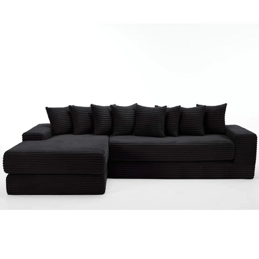[NEW ARRIVED] [VIDEO PROVIDED] Oversize Cloud Sectional Couch, L-Shape Sofa, Convertible Floor Sleeper Sofa Bed, No Assembly ,Eight pillows,3-in-1,Side Pocket,(Left Facing Sofa),3 Seat,Corduroy,Black Default -DTYStore