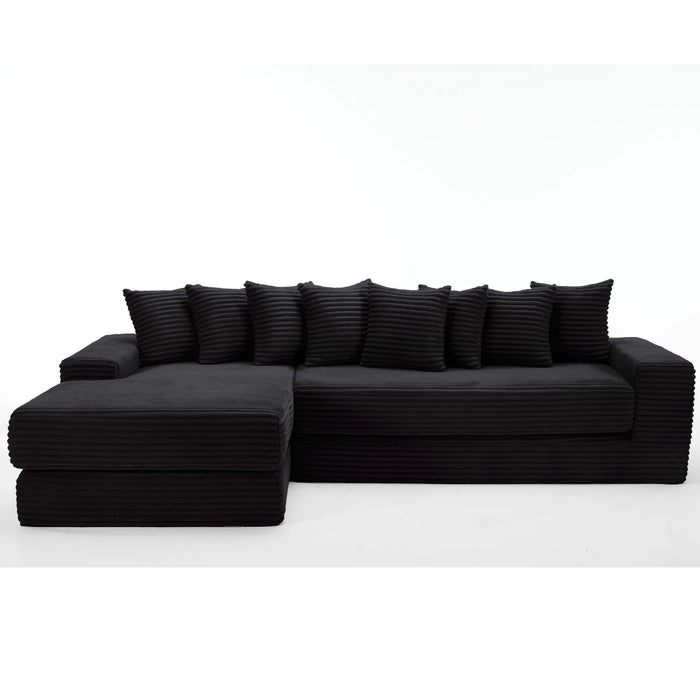 [NEW ARRIVED] [VIDEO PROVIDED] Oversize Cloud Sectional Couch, L-Shape Sofa, Convertible Floor Sleeper Sofa Bed, No Assembly ,Eight pillows,3-in-1,Side Pocket,(Left Facing Sofa),3 Seat,Corduroy,Black Default -DTYStore