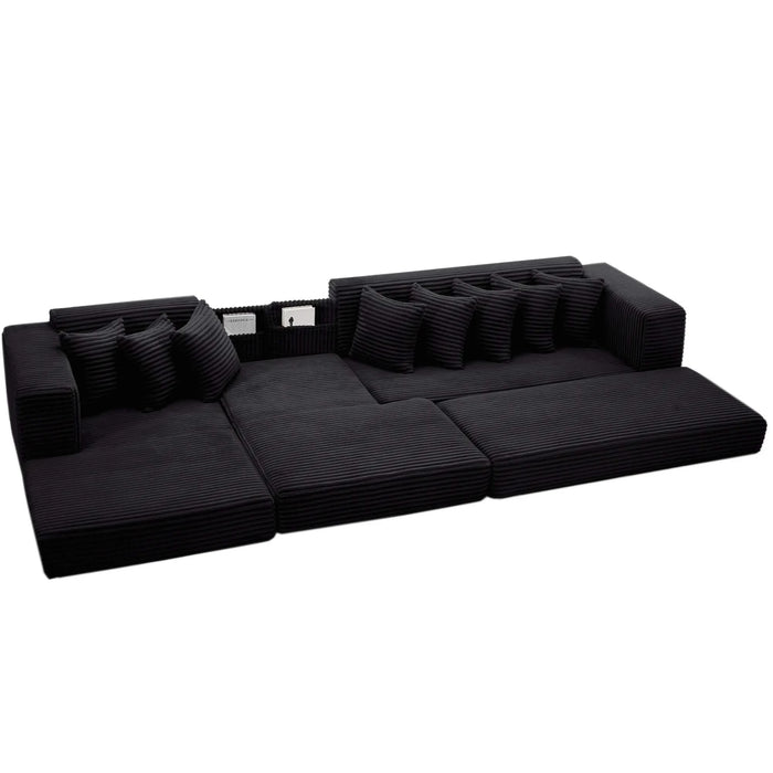 [NEW ARRIVED] [VIDEO PROVIDED] Oversize Cloud Sectional Couch, L-Shape Sofa, Convertible Floor Sleeper Sofa Bed, No Assembly ,Eight pillows,3-in-1,Side Pocket,(Left Facing Sofa),3 Seat,Corduroy,Black Default -DTYStore