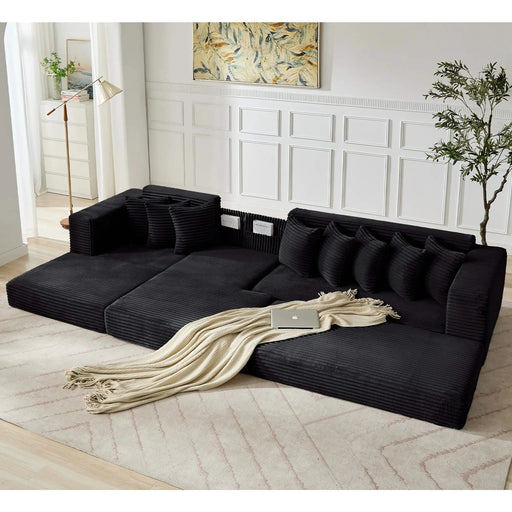 [NEW ARRIVED] [VIDEO PROVIDED] Oversize Cloud Sectional Couch, L-Shape Sofa, Convertible Floor Sleeper Sofa Bed, No Assembly ,Eight pillows,3-in-1,Side Pocket,(Left Facing Sofa),3 Seat,Corduroy,Black Default -DTYStore