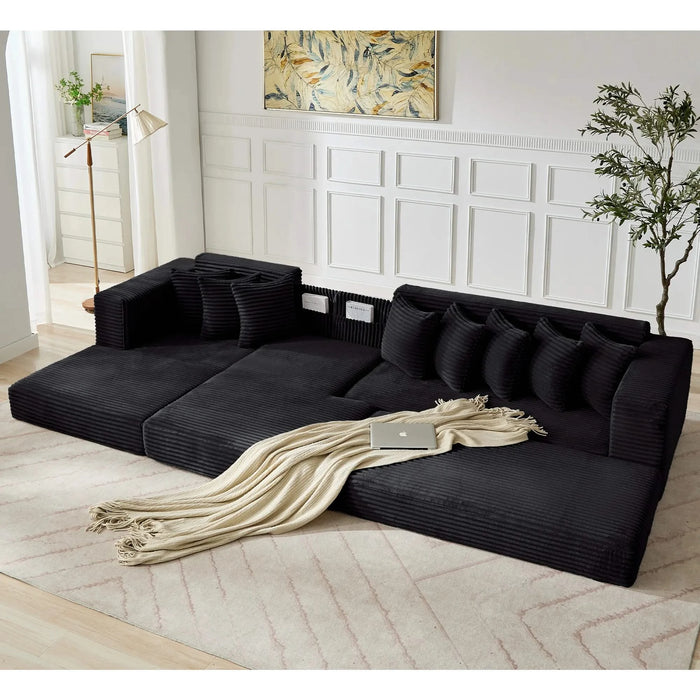 [NEW ARRIVED] [VIDEO PROVIDED] Oversize Cloud Sectional Couch, L-Shape Sofa, Convertible Floor Sleeper Sofa Bed, No Assembly ,Eight pillows,3-in-1,Side Pocket,(Left Facing Sofa),3 Seat,Corduroy,Black Default -DTYStore