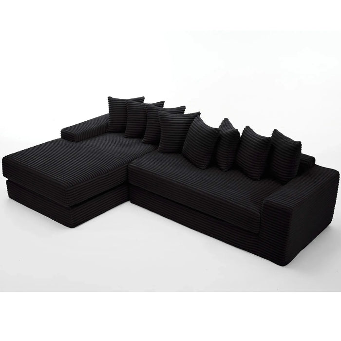 [NEW ARRIVED] [VIDEO PROVIDED] Oversize Cloud Sectional Couch, L-Shape Sofa, Convertible Floor Sleeper Sofa Bed, No Assembly ,Eight pillows,3-in-1,Side Pocket,(Left Facing Sofa),3 Seat,Corduroy,Black Default -DTYStore