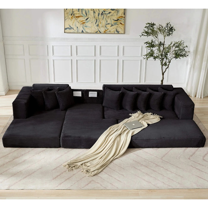 [NEW ARRIVED] [VIDEO PROVIDED] Oversize Cloud Sectional Couch, L-Shape Sofa, Convertible Floor Sleeper Sofa Bed, No Assembly ,Eight pillows,3-in-1,Side Pocket,(Left Facing Sofa),3 Seat,Corduroy,Black Default -DTYStore