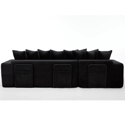 [NEW ARRIVED] [VIDEO PROVIDED] Oversize Cloud Sectional Couch, L-Shape Sofa, Convertible Floor Sleeper Sofa Bed, No Assembly ,Eight pillows,3-in-1,Side Pocket,(Left Facing Sofa),3 Seat,Corduroy,Black Default -DTYStore