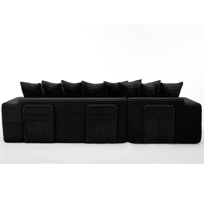 [NEW ARRIVED] [VIDEO PROVIDED] Oversize Cloud Sectional Couch, L-Shape Sofa, Convertible Floor Sleeper Sofa Bed, No Assembly ,Eight pillows,3-in-1,Side Pocket,(Left Facing Sofa),3 Seat,Corduroy,Black Default -DTYStore