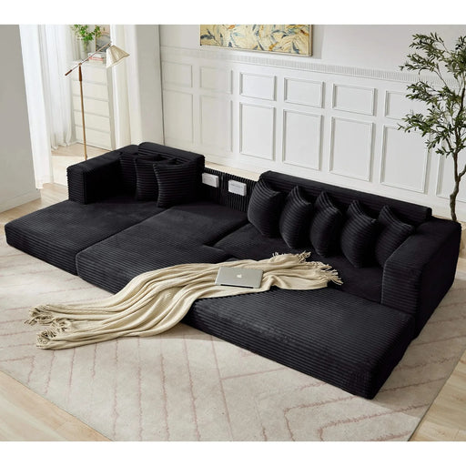 [NEW ARRIVED] [VIDEO PROVIDED] Oversize Cloud Sectional Couch, L-Shape Sofa, Convertible Floor Sleeper Sofa Bed, No Assembly ,Eight pillows,3-in-1,Side Pocket,(Left Facing Sofa),3 Seat,Corduroy,Black Default -DTYStore