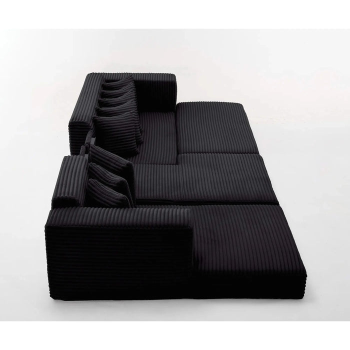 [NEW ARRIVED] [VIDEO PROVIDED] Oversize Cloud Sectional Couch, L-Shape Sofa, Convertible Floor Sleeper Sofa Bed, No Assembly ,Eight pillows,3-in-1,Side Pocket,(Left Facing Sofa),3 Seat,Corduroy,Black Default -DTYStore