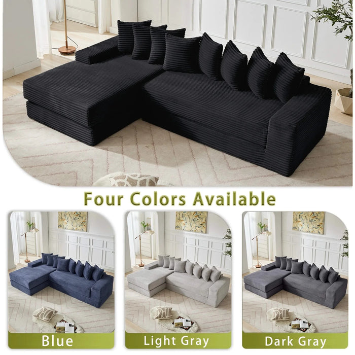 [NEW ARRIVED] [VIDEO PROVIDED] Oversize Cloud Sectional Couch, L-Shape Sofa, Convertible Floor Sleeper Sofa Bed, No Assembly ,Eight pillows,3-in-1,Side Pocket,(Left Facing Sofa),3 Seat,Corduroy,Black Default -DTYStore