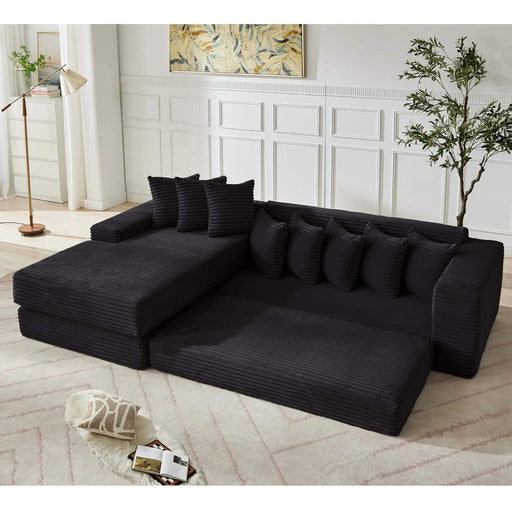 [NEW ARRIVED] [VIDEO PROVIDED] Oversize Cloud Sectional Couch, L-Shape Sofa, Convertible Floor Sleeper Sofa Bed, No Assembly ,Eight pillows,3-in-1,Side Pocket,(Left Facing Sofa),3 Seat,Corduroy,Black Default -DTYStore