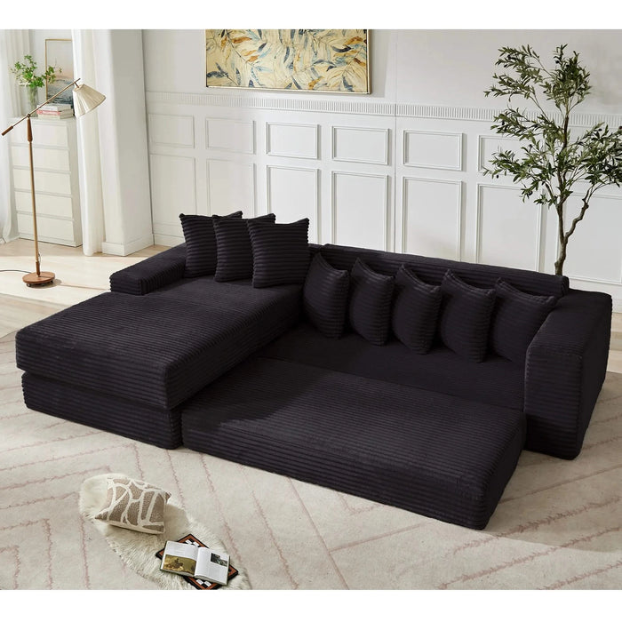 [NEW ARRIVED] [VIDEO PROVIDED] Oversize Cloud Sectional Couch, L-Shape Sofa, Convertible Floor Sleeper Sofa Bed, No Assembly ,Eight pillows,3-in-1,Side Pocket,(Left Facing Sofa),3 Seat,Corduroy,Black Default -DTYStore