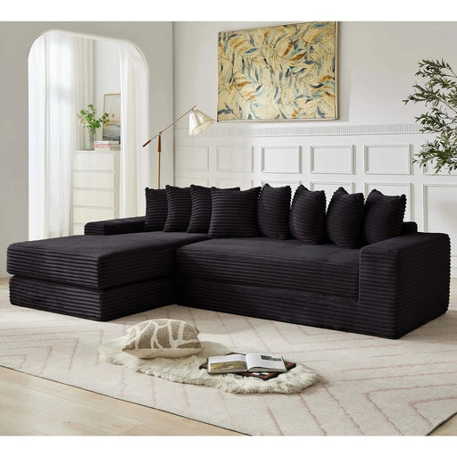 [NEW ARRIVED] [VIDEO PROVIDED] Oversize Cloud Sectional Couch, L-Shape Sofa, Convertible Floor Sleeper Sofa Bed, No Assembly ,Eight pillows,3-in-1,Side Pocket,(Left Facing Sofa),3 Seat,Corduroy,Black Default -DTYStore