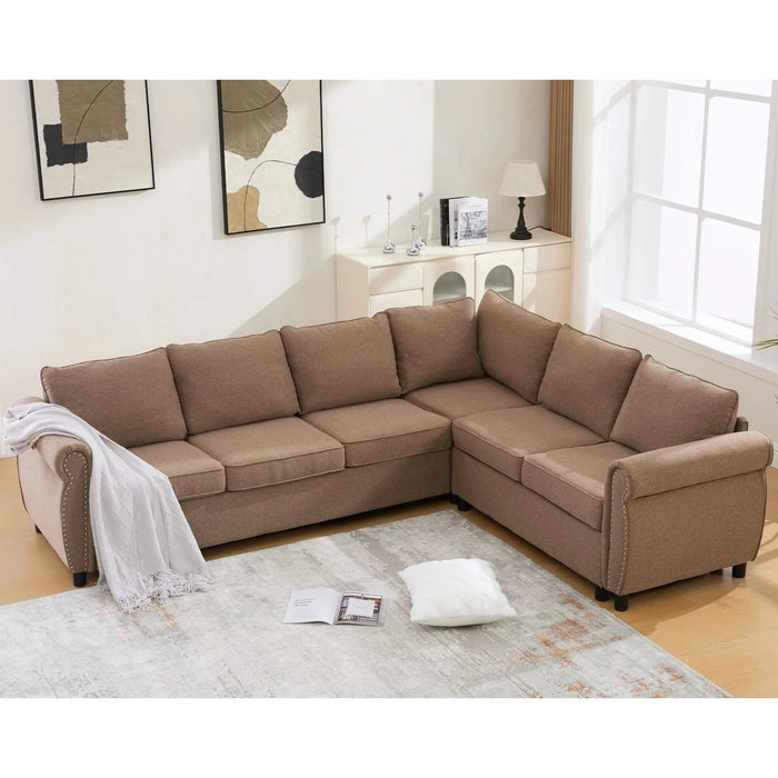 [NEW ARRIVED] [VIDEO PROVIDED] Sleeper Sofa, 2 in 1 Pull Out Couch Bed,6 seater sofa bed, L Shaped Sleeper Sectional Sofa Couch,Riveted sofa,104'' Large combined sofa Bed in living room, Brown Default -DTYStore
