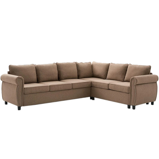 [NEW ARRIVED] [VIDEO PROVIDED] Sleeper Sofa, 2 in 1 Pull Out Couch Bed,6 seater sofa bed, L Shaped Sleeper Sectional Sofa Couch,Riveted sofa,104'' Large combined sofa Bed in living room, Brown Default -DTYStore