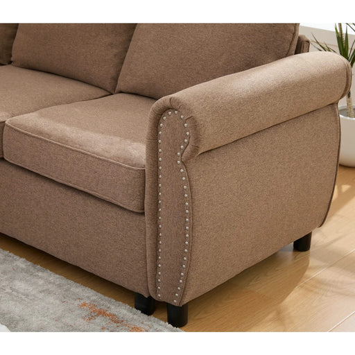 [NEW ARRIVED] [VIDEO PROVIDED] Sleeper Sofa, 2 in 1 Pull Out Couch Bed,6 seater sofa bed, L Shaped Sleeper Sectional Sofa Couch,Riveted sofa,104'' Large combined sofa Bed in living room, Brown Default -DTYStore