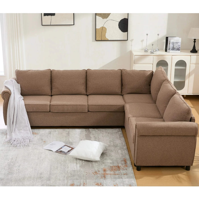 [NEW ARRIVED] [VIDEO PROVIDED] Sleeper Sofa, 2 in 1 Pull Out Couch Bed,6 seater sofa bed, L Shaped Sleeper Sectional Sofa Couch,Riveted sofa,104'' Large combined sofa Bed in living room, Brown Default -DTYStore