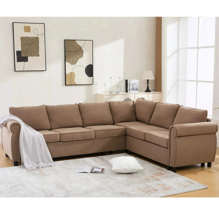 [NEW ARRIVED] [VIDEO PROVIDED] Sleeper Sofa, 2 in 1 Pull Out Couch Bed,6 seater sofa bed, L Shaped Sleeper Sectional Sofa Couch,Riveted sofa,104'' Large combined sofa Bed in living room, Brown Default -DTYStore