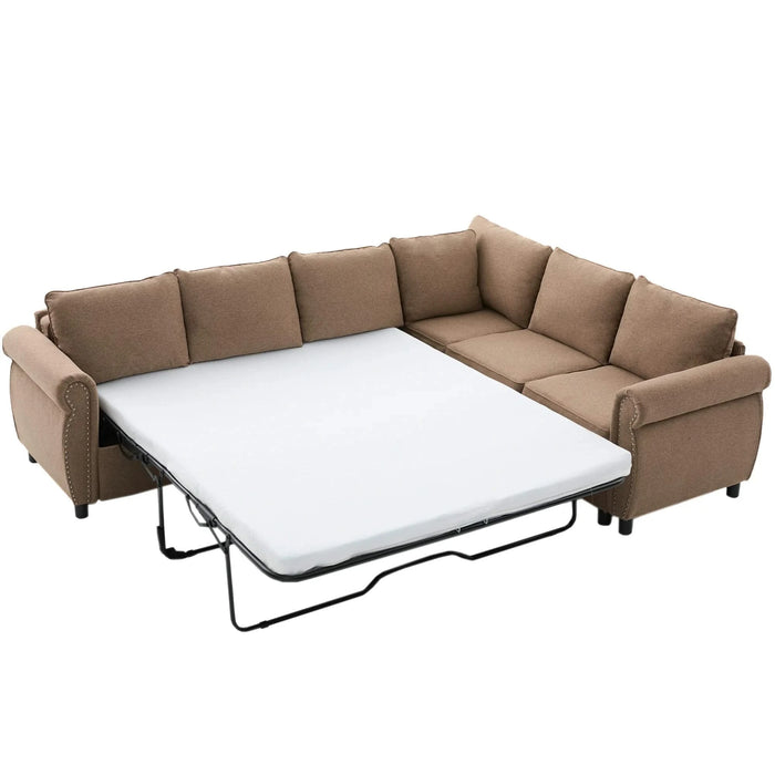 [NEW ARRIVED] [VIDEO PROVIDED] Sleeper Sofa, 2 in 1 Pull Out Couch Bed,6 seater sofa bed, L Shaped Sleeper Sectional Sofa Couch,Riveted sofa,104'' Large combined sofa Bed in living room, Brown Default -DTYStore