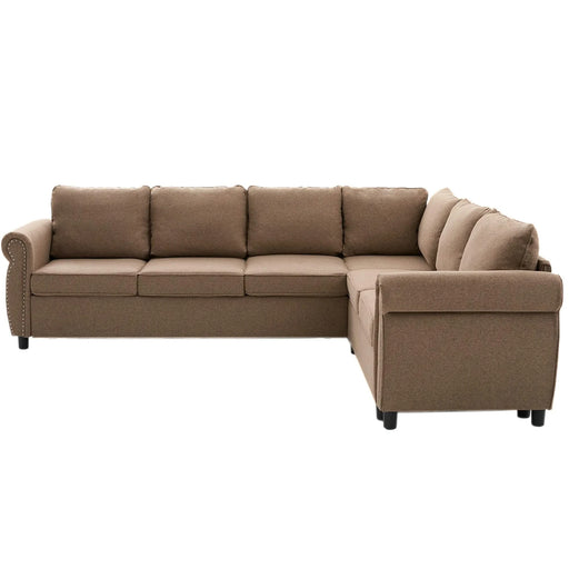 [NEW ARRIVED] [VIDEO PROVIDED] Sleeper Sofa, 2 in 1 Pull Out Couch Bed,6 seater sofa bed, L Shaped Sleeper Sectional Sofa Couch,Riveted sofa,104'' Large combined sofa Bed in living room, Brown Default -DTYStore