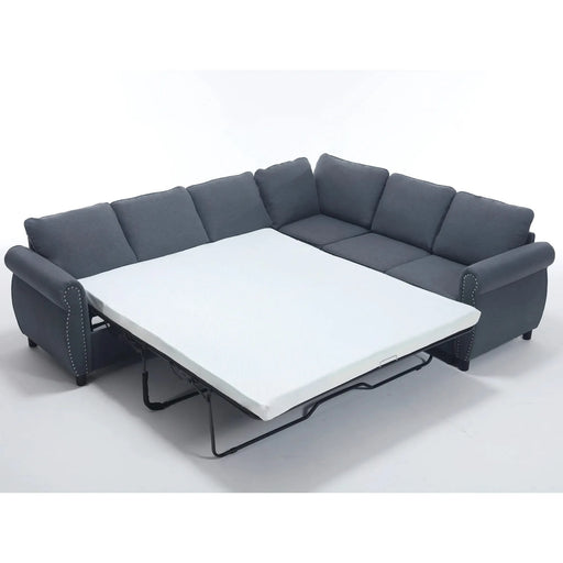 [NEW ARRIVED] [VIDEO PROVIDED] Sleeper Sofa, 2 in 1 Pull Out Couch Bed,6 seater sofa bed, L Shaped Sleeper Sectional Sofa Couch,Riveted sofa,104'' Large combined sofa Bed in living room, GRAY Default -DTYStore