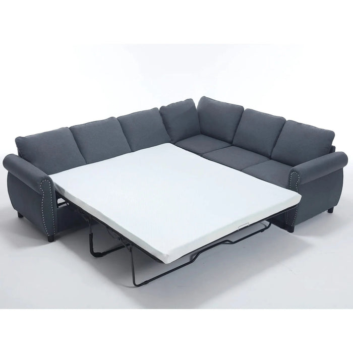 [NEW ARRIVED] [VIDEO PROVIDED] Sleeper Sofa, 2 in 1 Pull Out Couch Bed,6 seater sofa bed, L Shaped Sleeper Sectional Sofa Couch,Riveted sofa,104'' Large combined sofa Bed in living room, GRAY Default -DTYStore