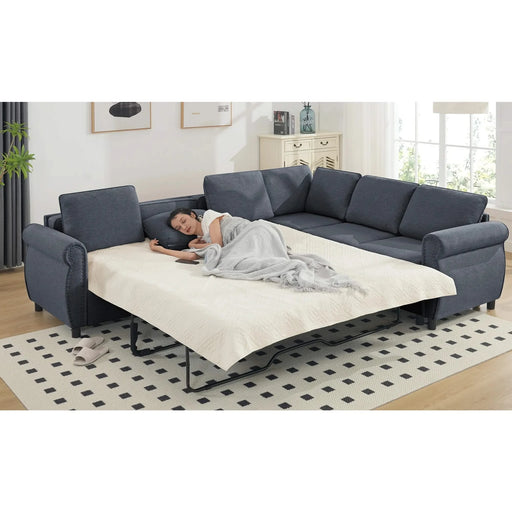 [NEW ARRIVED] [VIDEO PROVIDED] Sleeper Sofa, 2 in 1 Pull Out Couch Bed,6 seater sofa bed, L Shaped Sleeper Sectional Sofa Couch,Riveted sofa,104'' Large combined sofa Bed in living room, GRAY Default -DTYStore