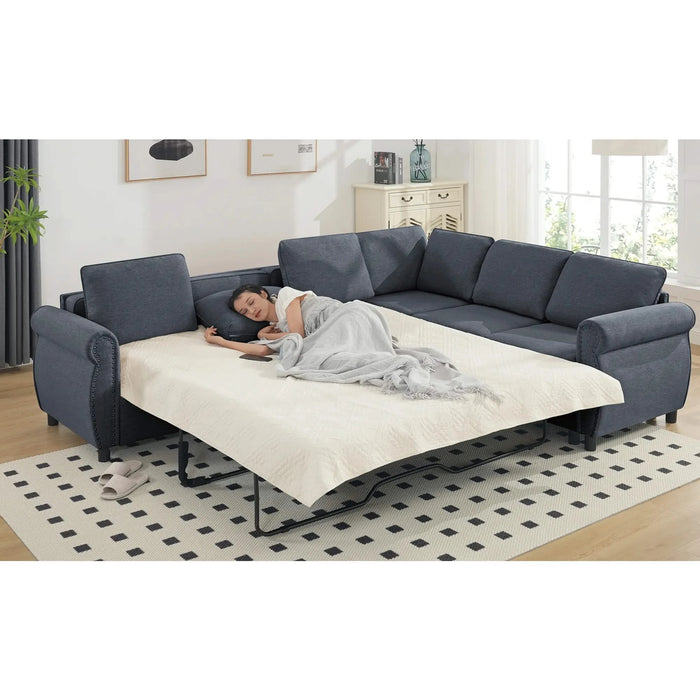 [NEW ARRIVED] [VIDEO PROVIDED] Sleeper Sofa, 2 in 1 Pull Out Couch Bed,6 seater sofa bed, L Shaped Sleeper Sectional Sofa Couch,Riveted sofa,104'' Large combined sofa Bed in living room, GRAY Default -DTYStore
