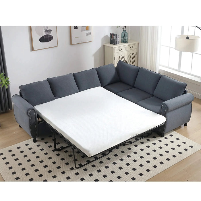 [NEW ARRIVED] [VIDEO PROVIDED] Sleeper Sofa, 2 in 1 Pull Out Couch Bed,6 seater sofa bed, L Shaped Sleeper Sectional Sofa Couch,Riveted sofa,104'' Large combined sofa Bed in living room, GRAY Default -DTYStore